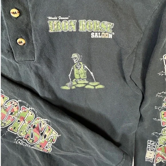 Vintage 1998 Iron Horse Saloon Henley Shirt Mens Medium Black Long Sleeve - Picture 4 of 8
